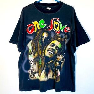 Vintage Bob Marley T Shirt One Love Oversized Print Reggae Music Rare Plus Size